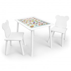 Детский комплект стол и два стула Мишка Rolti Baby с накладкой Алфавит (белая столешница/белое сиденье/белые ножки) в Приобье - priobie.ok-mebel.com | фото