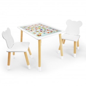 Детский комплект стол и два стула Мишка Rolti Baby с накладкой Алфавит (белая столешница/белое сиденье/береза ножки) в Приобье - priobie.ok-mebel.com | фото