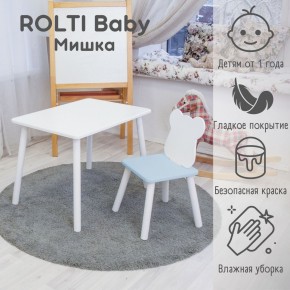 Детский комплект стол и стул «Мишка» Rolti Baby  (голубая столешница/голубое сиденье/белые ножки) в Приобье - priobie.ok-mebel.com | фото