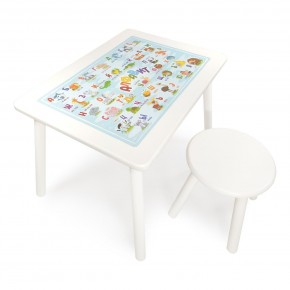 Детский комплект стол и табурет круглый Rolti Baby с накладкой Алфавит (белая столешница/белое сиденье/белые ножки) в Приобье - priobie.ok-mebel.com | фото