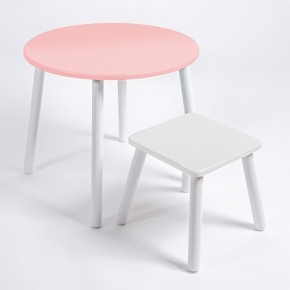 Детский комплект стол КРУГЛЫЙ  и табурет Rolti Baby (розовая столешница/белое сиденье/белые ножки) в Приобье - priobie.ok-mebel.com | фото 1
