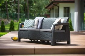 Диван пластиковый Корфу Макс (Corfu love seat max) графит в Приобье - priobie.ok-mebel.com | фото 3