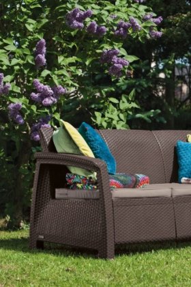 Диван пластиковый Корфу Макс (Corfu love seat max) коричневый в Приобье - priobie.ok-mebel.com | фото 2