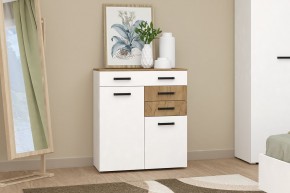Комод Ева (Белый текстурный/Дуб крафт золотой) в Приобье - priobie.ok-mebel.com | фото
