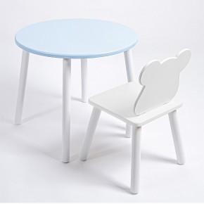 Комплект детский стол КРУГЛЫЙ и стул МИШКА ROLTI Baby (голубая столешница/белое сиденье/белые ножки) в Приобье - priobie.ok-mebel.com | фото
