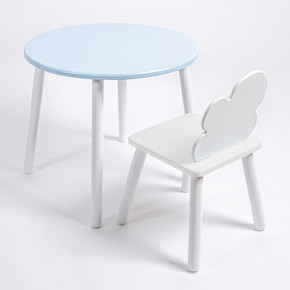 Комплект детский стол КРУГЛЫЙ и стул ОБЛАЧКО ROLTI Baby (голубая столешница/белое сиденье/белые ножки) в Приобье - priobie.ok-mebel.com | фото