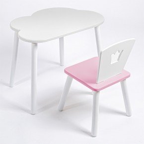 Комплект детский стол ОБЛАЧКО и стул КОРОНА ROLTI Baby (белая столешница/розовое сиденье/белые ножки) в Приобье - priobie.ok-mebel.com | фото