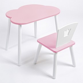 Комплект детский стол ОБЛАЧКО и стул КОРОНА ROLTI Baby (розовая столешница/розовое сиденье/белые ножки) в Приобье - priobie.ok-mebel.com | фото