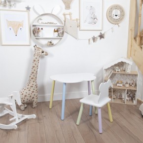 Комплект детский стол ОБЛАЧКО и стул МИШКА ROLTI Baby (белая столешница/белое сиденье/цветные ножки) в Приобье - priobie.ok-mebel.com | фото