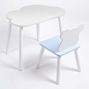 Комплект детский стол ОБЛАЧКО и стул МИШКА ROLTI Baby (белая столешница/голубое сиденье/белые ножки) в Приобье - priobie.ok-mebel.com | фото