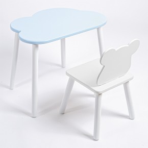 Комплект детский стол ОБЛАЧКО и стул МИШКА ROLTI Baby (голубая столешница/белое сиденье/белые ножки) в Приобье - priobie.ok-mebel.com | фото