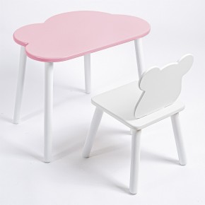 Комплект детский стол ОБЛАЧКО и стул МИШКА ROLTI Baby (розовая столешница/белое сиденье/белые ножки) в Приобье - priobie.ok-mebel.com | фото