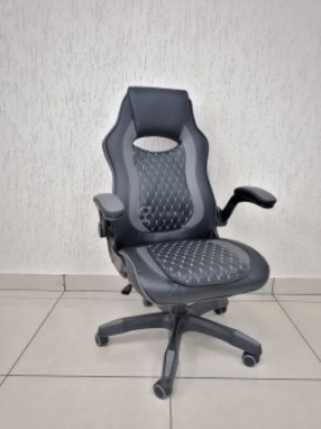 Кресло геймерское Barneo K-37 (черная кожа серые вставки) в Приобье - priobie.ok-mebel.com | фото