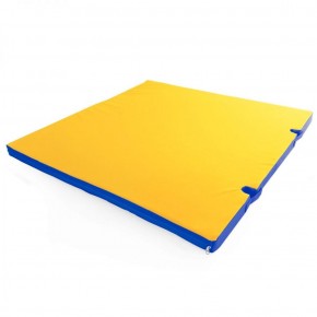 Мат гимнастический 1х1х0,05м с вырезом под стойки цв. синий-желтый в Приобье - priobie.ok-mebel.com | фото 1