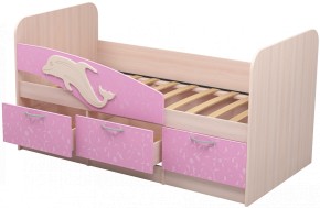 Кровать Дельфин 1,6 (Дуб молочный/фасад - Ламарти розовый) в Приобье - priobie.ok-mebel.com | фото