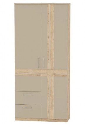 Шкаф 2-х дверный с ящиками ПРЕЗЕНТ 4-4819 (Дуб Крафт Золотой/Капучино/Дуб Мадейра) в Приобье - priobie.ok-mebel.com | фото