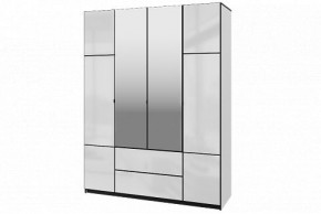 Шкаф 4-х дверный Палермо 02 с ящиками и зеркалом Белый гладкий шелк/Черный гладкий шелк в Приобье - priobie.ok-mebel.com | фото 1