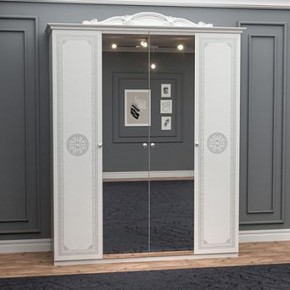 Шкаф 4-х дверный с зеркалами (12.244) Грация (белый/серебро) в Приобье - priobie.ok-mebel.com | фото