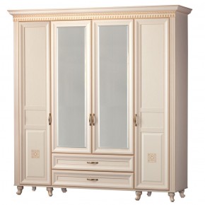 Шкаф для одежды 4-дверный с зеркалом №493 Марлен кремовый белый в Приобье - priobie.ok-mebel.com | фото