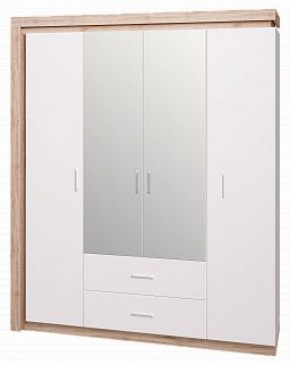Шкаф для одежды с ящиками 4-х створчатый с зеркалом Люмен 16 в Приобье - priobie.ok-mebel.com | фото