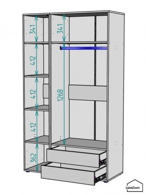 Шкаф Linnea MHR-3PO-2 2050х1200х510 (Белый-М 11.1.2) в Приобье - priobie.ok-mebel.com | фото 3