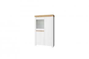 Шкаф с витриной 1V2D, TAURUS, цвет белый/дуб вотан в Приобье - priobie.ok-mebel.com | фото 1
