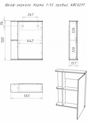 Шкаф-зеркало Норма 1-55 правый АЙСБЕРГ (DA1604HZ) в Приобье - priobie.ok-mebel.com | фото 9