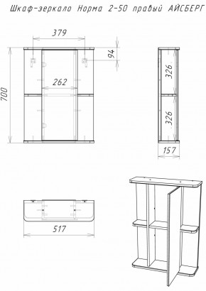 Шкаф-зеркало Норма 2-50 правый АЙСБЕРГ (DA1608HZ) в Приобье - priobie.ok-mebel.com | фото 10