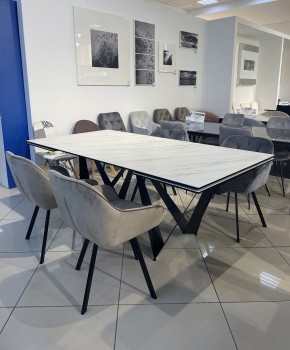 Стол RIETI 200 KL-99 Белый мрамор матовый, итальянская керамика / черный каркас, ®DISAUR в Приобье - priobie.ok-mebel.com | фото 3