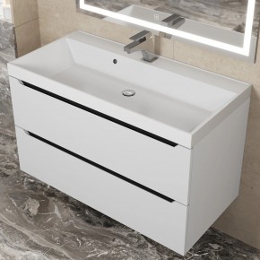 Тумба под раковину Uperwood Tanos 90 см, подвесная, белая/графит в Приобье - priobie.ok-mebel.com | фото 9