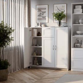 Тумба СИРИУС трехдверная с одним ящиком, цвет белый в Приобье - priobie.ok-mebel.com | фото 4